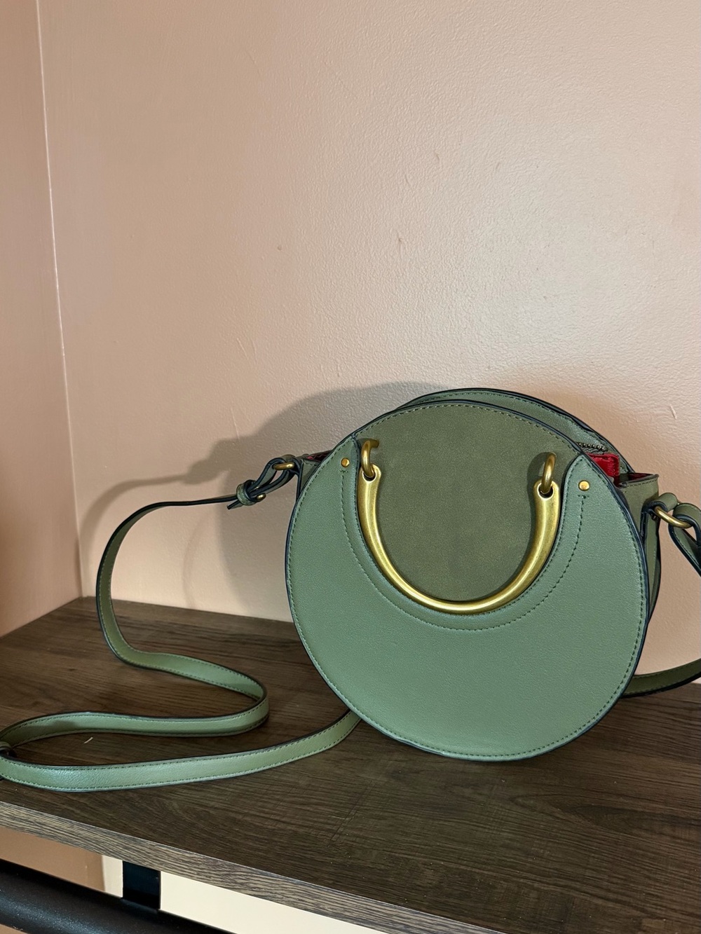 Round Green Crossbody Bag with Gold Handle
